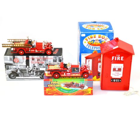 Novelty Fire Items Randix Fire Box Telephone 911, Telemania Ahrens Fox Fire Engine Telephone and 1922 Antique Fire Engine Ala