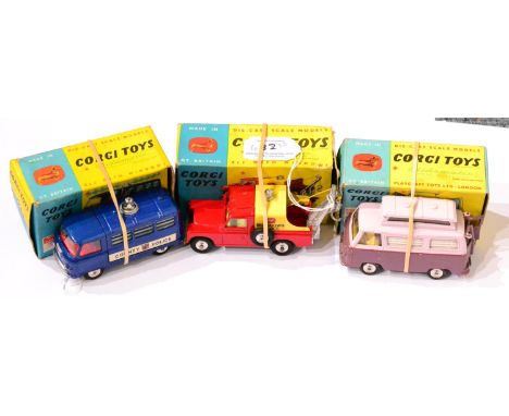 Corgi 464 Commer Police Van 420 Ford Thames Caravan and 417S Land Rover breakdown truck (all E-G boxes G-F) (3) 