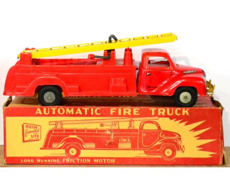 Walt Reach Automatic Fire Truck friction, with tin cab, plastic back and single piece ladder 10.5'', 27cm (E-G box G) 