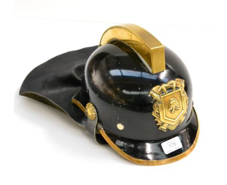 Amsterdam Fire Brigade Helmet black with comb and crest and leather neck protector  