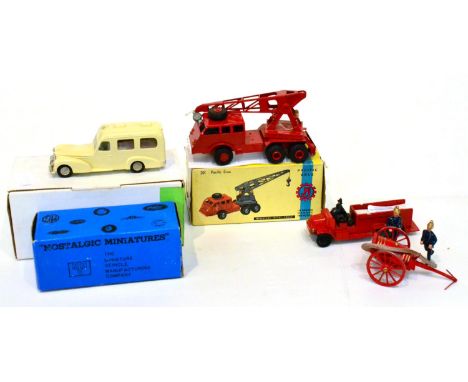 Various Cast Fire Engines Nostalgia Miniatures Baltimore Fire Department No.10 engine, F Joustra diecast Paris crane truck (r