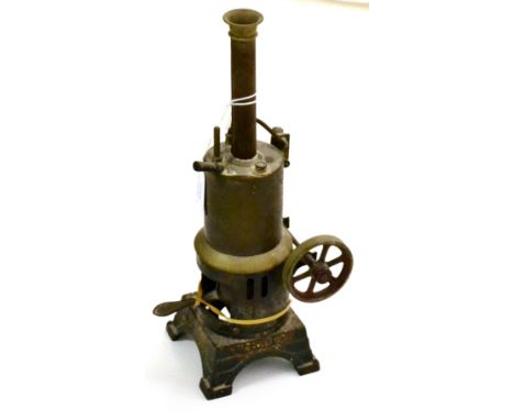 Bing Stationary Steam Engine consisting of vertical boiler, with single oscillating cylinder and flywheel on cast base and be
