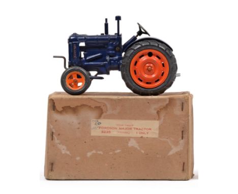 Chad Valley 9235 Fordson Major Tractor blue, with clockwork motor (overall G-E, one rear wheel out of alignment, in original 
