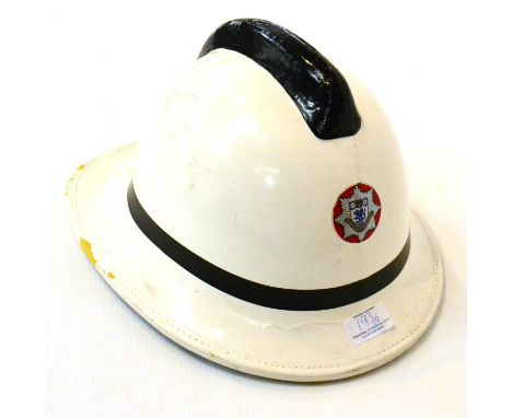 Cleveland County Fire Brigade Helmet with crest, white, together with a Buckinghamshire Fire & Rescue Service Gallet helmet w