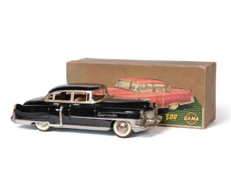 Gama 300 Cadillac friction powered, black with chrome trim, in original box with cut-out label to lid 12'', 31cm (E-G box G-E