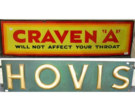 Two Adverting Signs Craven A Will Not Affect Your Throat, enamel, red/black lettering on yellow ground with boarder 48x14'' (