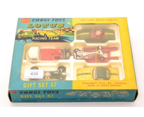 Corgi Gift Set 37 Lotus Racing Team consisting of VW breakdown van, Lotus Elan coupe, Lotus Elan S2, Lotus-Climax racing car,