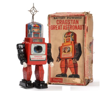 Cragstan Battery Operated Great Astronaut Robot with aerial stop/start and astronaut face beneath acrylic visor (E-G box F, i