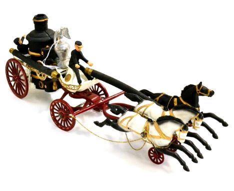 Carpenter (Reproduction) Cast Iron 1900 LaFrance Steamer Fire Engine with three horses abreast, two figures 21'', 53cm (G-E) 