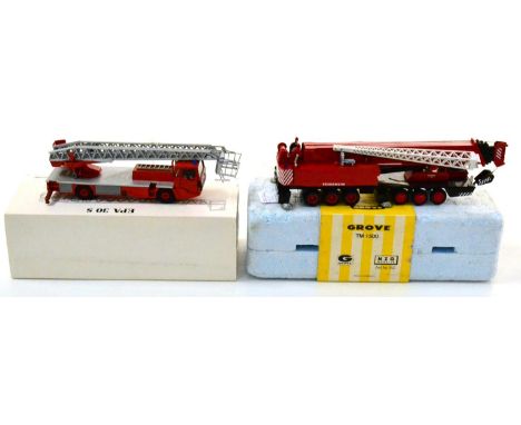 NZG Modelle 152 Grove TM1500 Fire Crane together with CEF (France) EPA 30S Fire Engine with turntable escape (box E boxes G) 