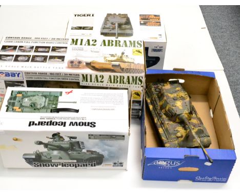 Radio Controlled 1:16 Scale Tanks Hobby Engine M1A2 Abrams, SQS German Tiger I and Infrared Battle System Snow Leopard (all E