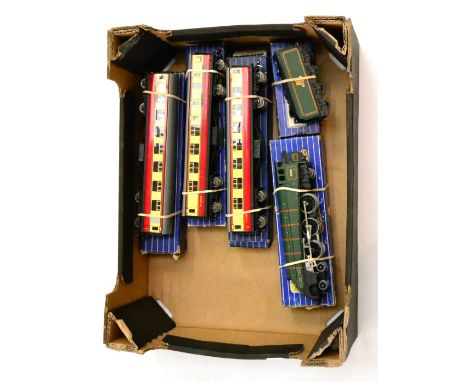 Hornby Dublo 3-Rail EDL11 Silver King BR 60016 with repair label 5170 and three D12 BR(M) Corridor coaches (all G boxes G-F) 