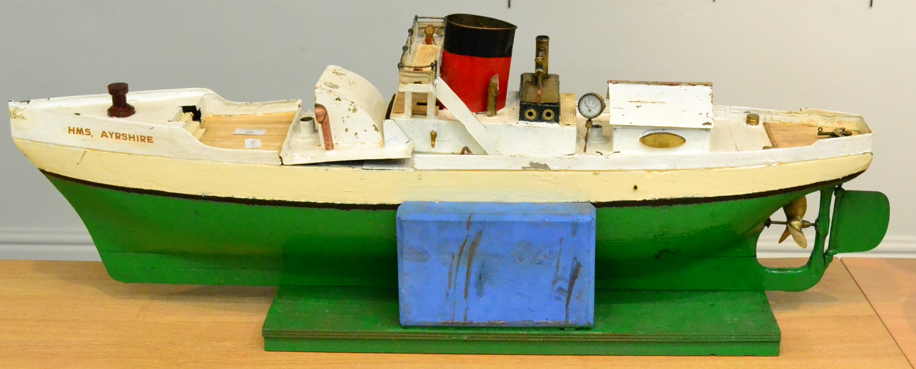 HMS Ayrshire Scratch Built Live Steam Boat with wooden hull, heavy