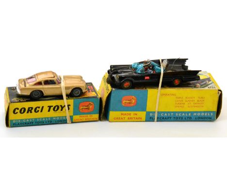 Corgi Two TV Related Models 261 James Bond Aston Martin DB5 (G, with leaflet, two men and lapel badge, box G) 267 Batmobile (