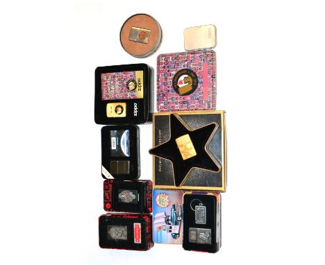 Zippo Lighters including Hollywoods Leading Light, Chrysler Saratoga, 65th Anniversary, One World - One Future, 70 Anniversar