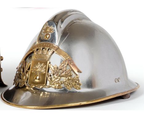 French Chrome Fire Helmet From Dreux Fire Service with brass crest to front (E-G) 