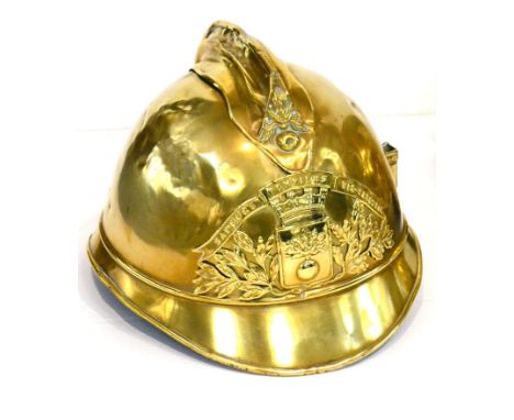 French Brass Fire Helmet From Vic Yeyensa Fire Service with crest to front (G, some denting) 