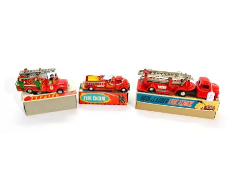 SSS (Japan) Friction Fire Engine 7.5'', 19cm, AHI (Japan) friction Hook Ladder articulated engine and Ne-Kub (Turkey) frictio