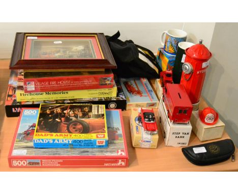 Various Fire Related Items including London's Burning Game, Dad's Army Jigsaw, three other jigsaws, Toy hydrant, Ertl FDNY mo