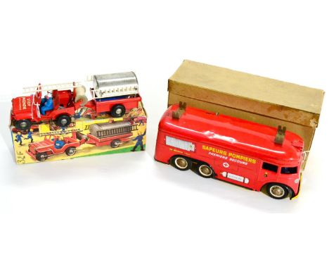 Joustra C/w Sapeurs Pompiers Fire Truck 12'', 30cm (G, some scratching, lacks ladder, in plain card box with number 760) toge