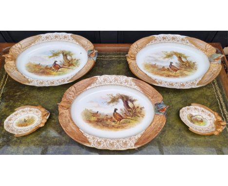 A rare Victorian Royal Worcester porcelain 'Game' service, comprising: three oval platters, 45cm wide; three small tureens, c