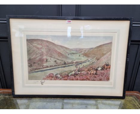 Cecil Aldin,&nbsp;a hunting scene, signed in pencil and blindstamped, with small painted vignette of stag to margin, colour&n