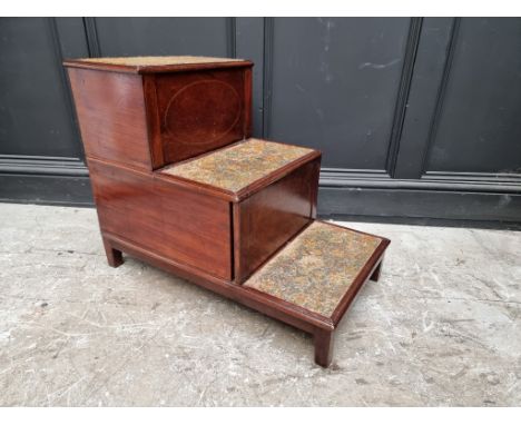 A set of 19th century mahogany and line inlaid commode steps, 44cm wide. 