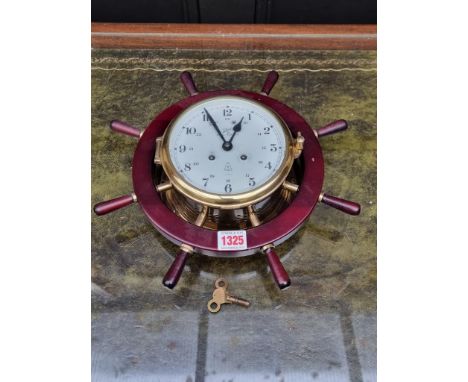 A Schatz 'Royal Mariner' novelty ship's wheel wall clock,&nbsp;32cm diameter. 