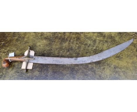 A 19th century Ottoman tulwar,&nbsp;with 67cm curved blade, no scabbard, bearing label inscribed 'This sword was used by Majo