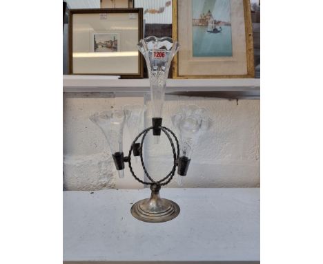 An electroplated and glass epergne, 40.5cm high.&nbsp; 