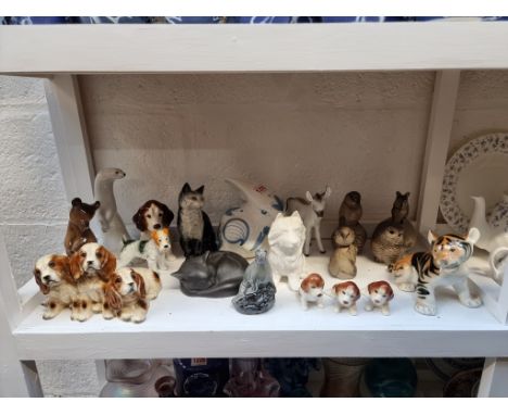 A collection of English and Continental pottery animals,&nbsp;to include examples by Poole, Beswick and Losomonov, largest 17