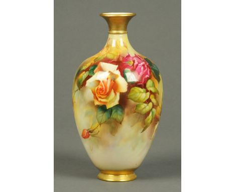 A Royal Worcester vase, decorated with roses, signed "H. Martin", green printed mark to base.  Height 27 cm.  CONDITION REPOR