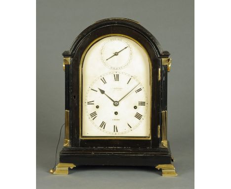 A Regency ebonised bracket clock, by James McCabe, Royal Exchange, London, with three-train movement striking on a bell and w