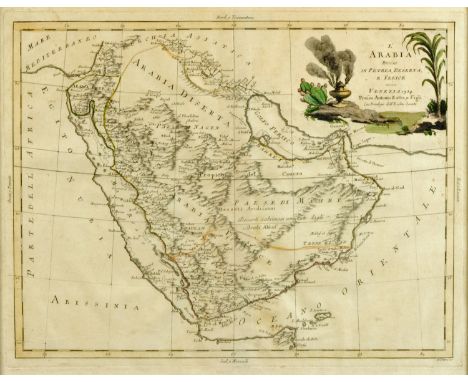 An antiquarian map, Antonio Zatta, map of Arabia 1784.  35 cm x 43 cm, framed. 