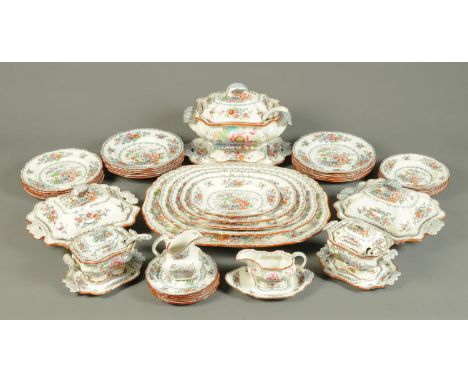 An Ashworth Brothers part dinner service, comprising meat plate with reservoir, 4 graduated ashettes, soup tureen with lid, b