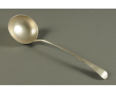 A George III silver ladle, Old English pattern, London 1802, 166 grams.  Length 33.5 cm (see illustration). 