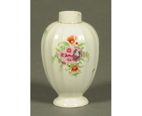 A Worcester vase of fluted ovoid form, polychrome, decorated with floral bouquet and springs.  Height 13 cm. 