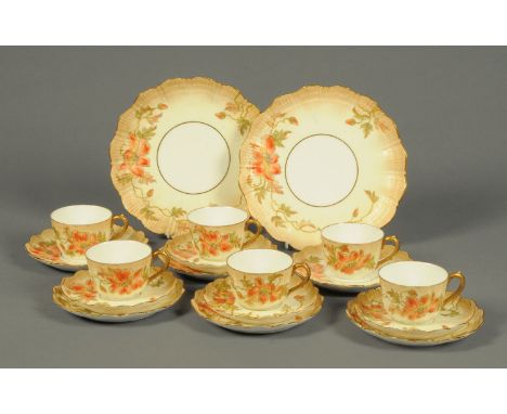 An Edwardian blush tea service, comprising 6 cups, 4 saucers, 6 plates and 2 sandwich plates.  CONDITION REPORT: One cup has 