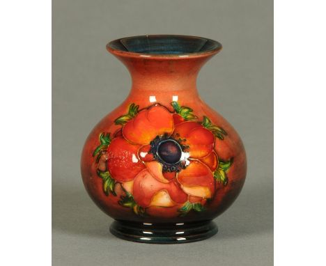 A Moorcroft Flambe globular vase, small form, with paper label "By Appointment Potter to The Late Queen Mary".  Height 94 mm 