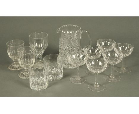 A pair of Victorian cut glass rummers, with cut lemon squeezer bases, and another similar, six sundae dishes, cut glass water