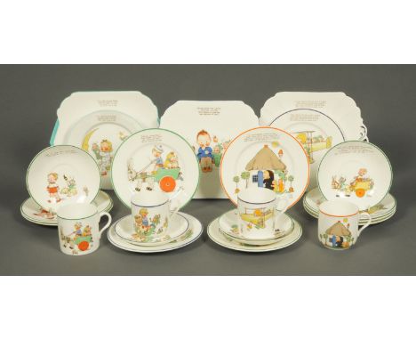 A quantity of Shelley Mabel Lucie Attwell tea ware, comprising 4 mugs, 5 saucers, 11 plates and 3 larger plates.   CONDITION 