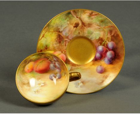 A Royal Worcester handpainted cabinet cup and saucer, signed "F. Roberts".  Saucer diameter 98 mm (see illustration).  CONDIT