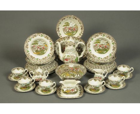 A Myotts Country Life Staffordshire tea and dinner service, 6 dinner plates, 12 medium plates, 6 soup bowls, 6 cups, 6 saucer