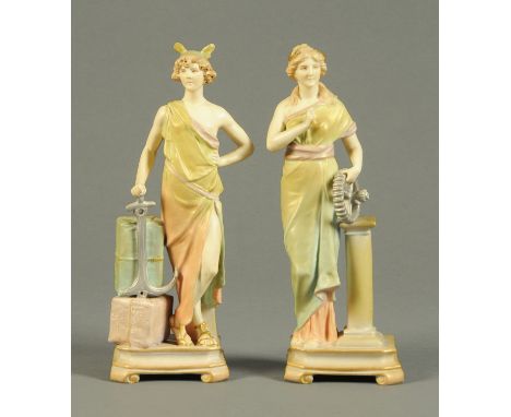 A pair of Austrian figurines, in the Royal Worcester style.  Height 25 cm.   CONDITION REPORT: The male figure has nibbles to