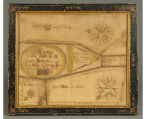 An antiquarian hand drawn map, "A Survey of Three Fields in The Parish of Distington, Belonging to Ben Gilliat, Called Haveri