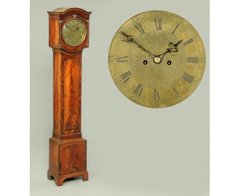 A mahogany Grandmother clock, circa 1930, with arched hood, circular brass dial inscribed "William Martin, Bristol", two-trai
