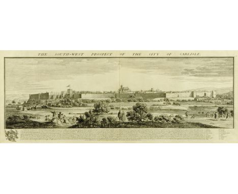An antiquarian print, "The South West Prospect of The City of Carlisle".  34 cm x 81 cm, framed.  