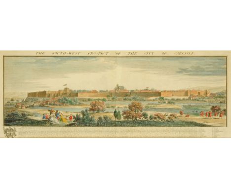 An antiquarian print, "The South West Prospect of The City of Carlisle".  31 cm x 81 cm.