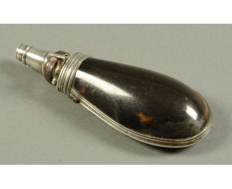 A French silver and tortoiseshell shot flask, circa 1890.  Height 13 cm. 