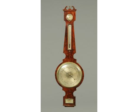 A William IV mahogany barometer, by A. Martinelli, 70 Union Street, Middlesbrough.  Height 118 cm (see illustration). 